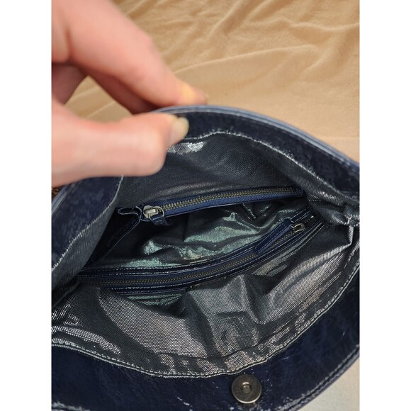 Nicole Miller Real Patent Leather Envelope Fold Over Clutch Deep Purple Purse - Picture 6 of 10